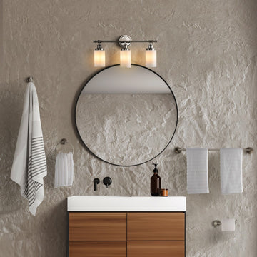 Egan 23.25" 3-Light Classic Cottage Vanity Light with Frosted Glass Shades and Bathroom Hardware Accessory Set - JONATHAN Y